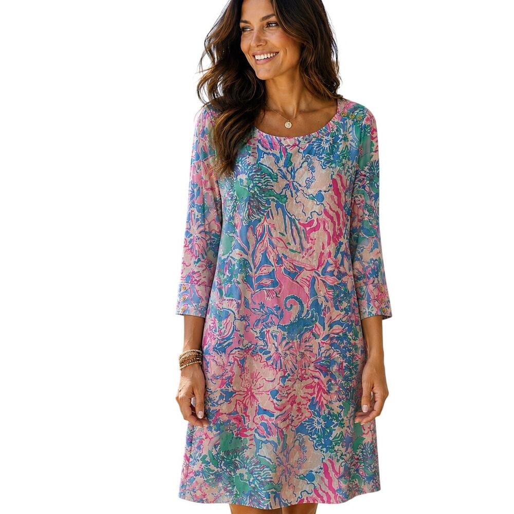 Lilly Pulitzer Sophie Dress Womens Large Viva La Lilly Resortwear Beachy UPF 50+